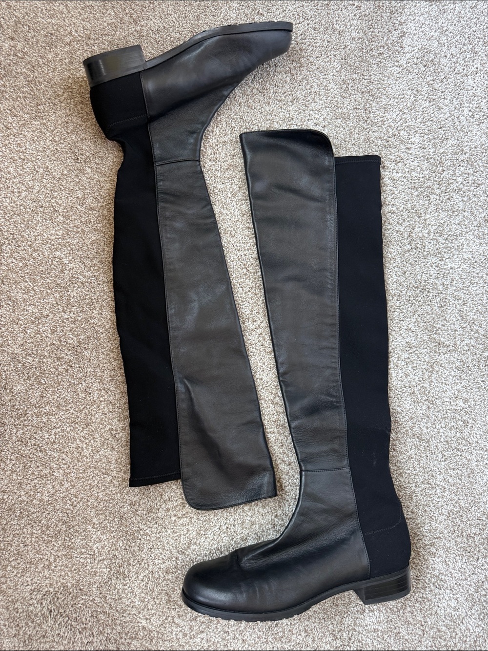 Stuart Weitzman Black Leather & Stretch Over-the-Knee Boots